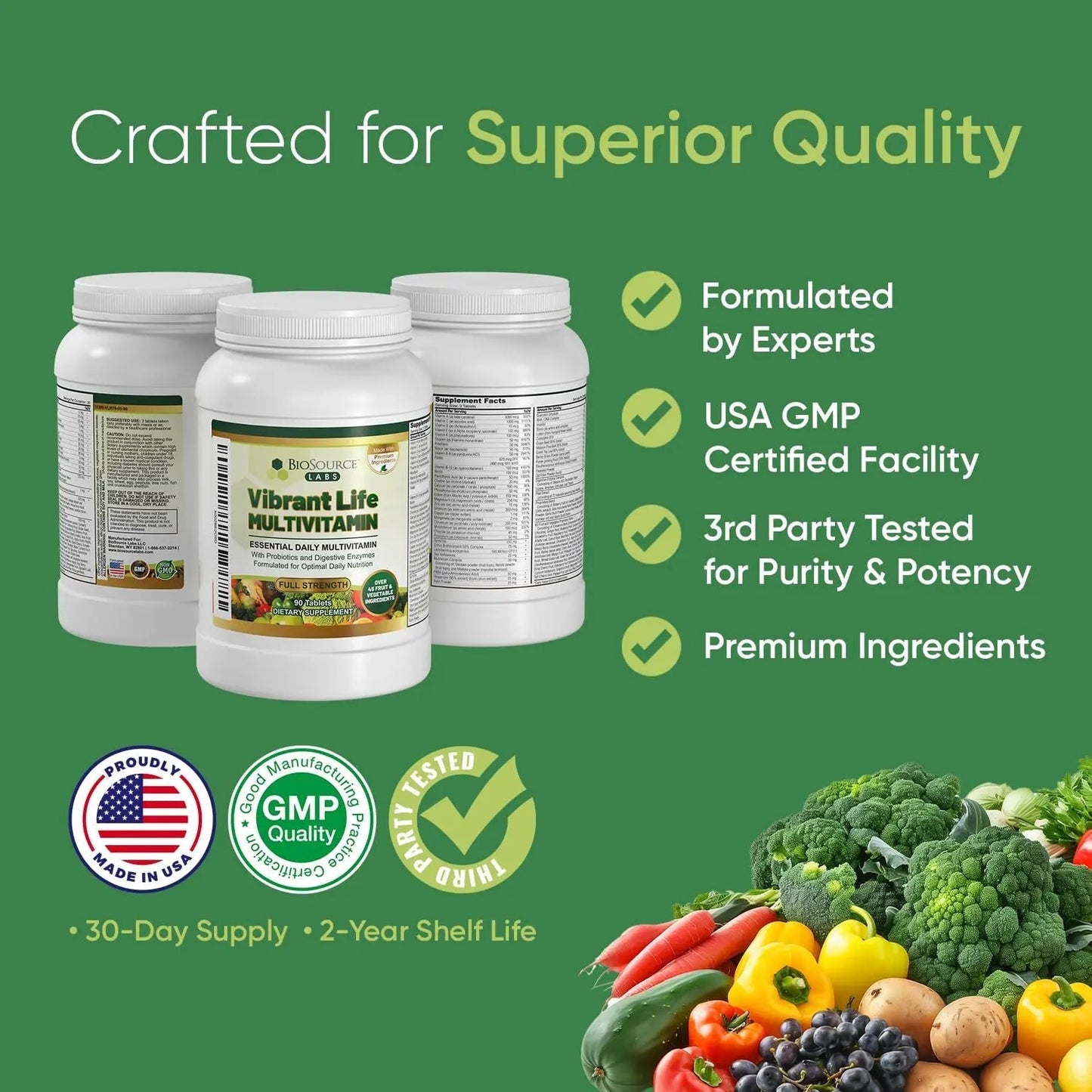 BioSource Labs Vibrant Life Multivitamin with Probiotics, Digestive Enzymes & B-Complex – Over 45 Fruits and Veggies BioSource LabsBuy Supplements Australia
