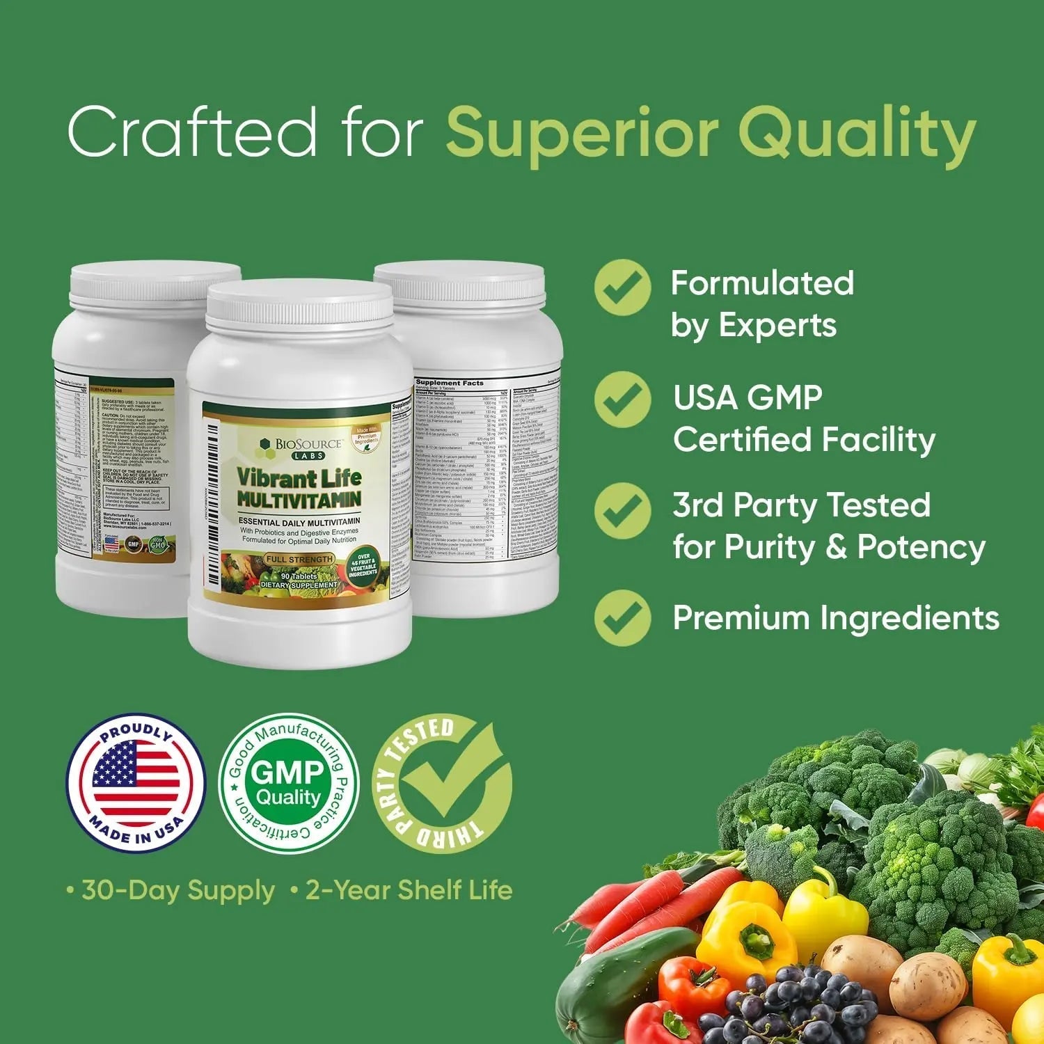 BioSource Labs Vibrant Life Multivitamin with Probiotics, Digestive Enzymes & B-Complex – Over 45 Fruits and Veggies BioSource LabsBuy Supplements Australia
