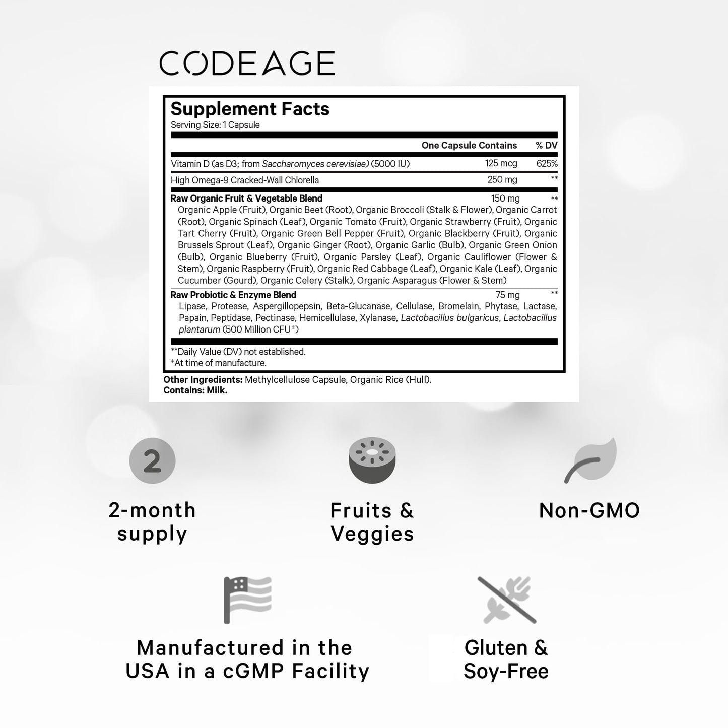 Codeage Raw Vitamin D3+ High Potency 5000 IU Supplement from Saccharomyces Cerevisiae - Raw Vitamin, Probiotics, Digestive Enzymes, Fruits & Greens - 2-Month Supply - 60 Capsules CodeageBuy Supplements Australia