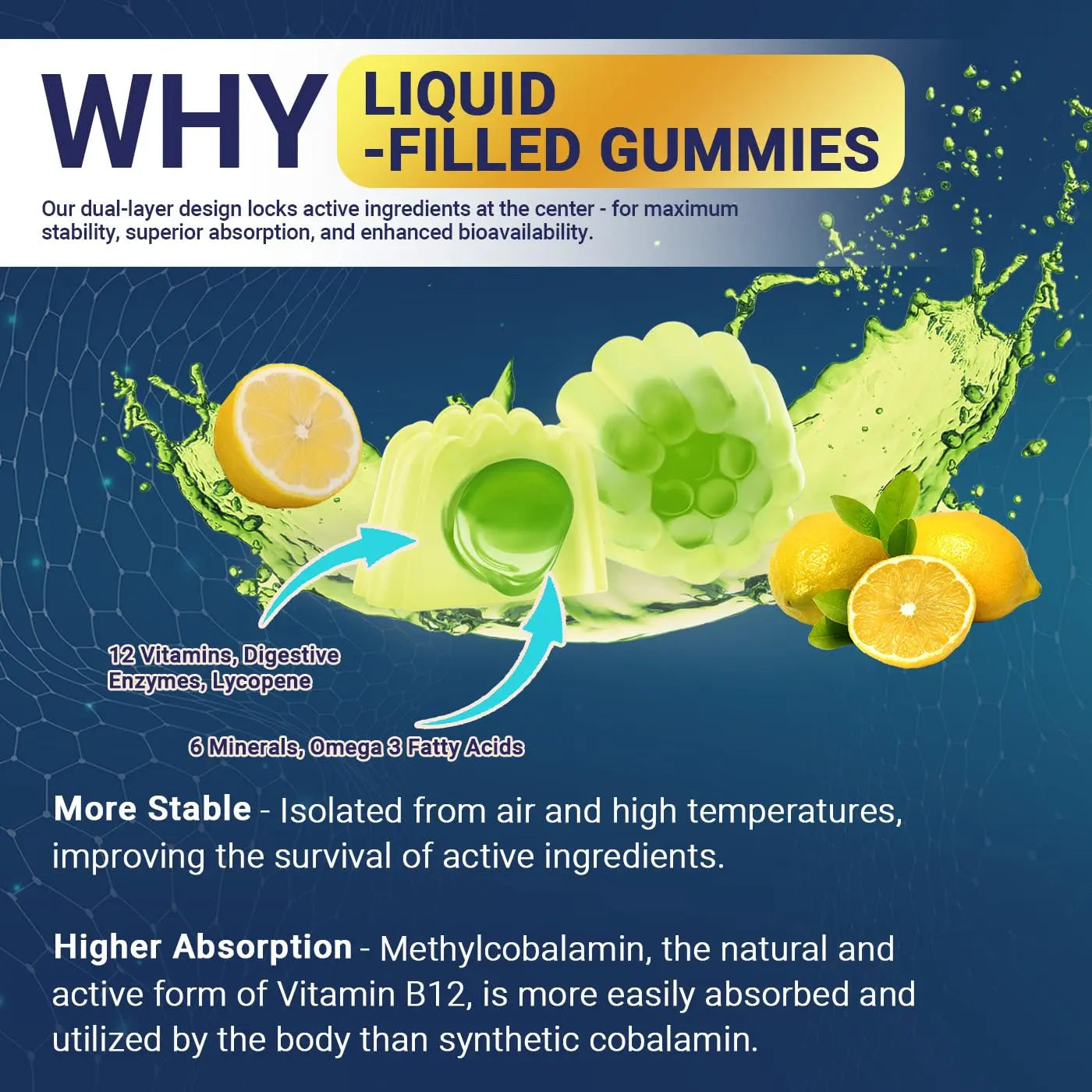 Mens Multivitamins Gummies, Methylated Multivitamin with Vitamins A C D K E, B Complex, Omega-3, Digestive Enzymes, Lycopene Wiszeen