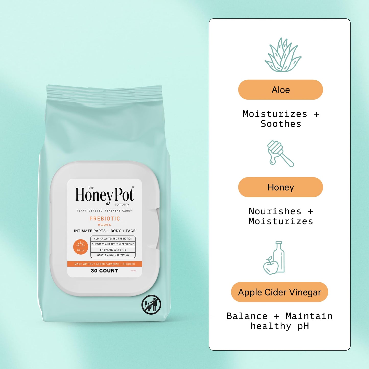 The Honey Pot Company - Prebiotic Feminine Wipes - Herbal Infused Feminine Hygiene Wipes The Honey Pot CompanyBuy Supplements Australia
