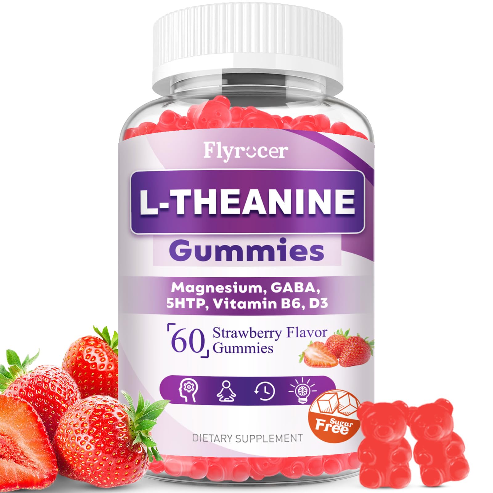Sugar Free L-Theanine Gummies, L Theanine Supplement for Adults & Kids, L'Theanine with Ashwagandha, Magnesium, 5HTP & GABA - Support Calm, Relax, zzZ, Focus, Vegan Strawberry Flavor, 60 Count FlyrocerBuy Supplements Australia