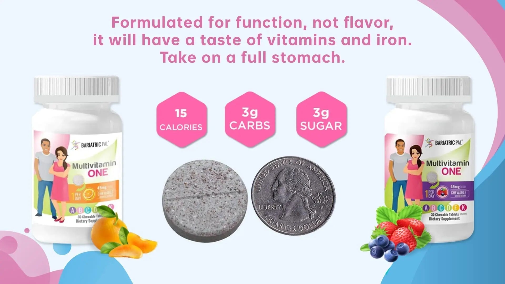 BariatricPal Multivitamin ONE 1 per Day! Bariatric Multivitamin Chewable with 45mg Iron - Mixed Berry (30 Count) BariatricPalBuy Supplements Australia