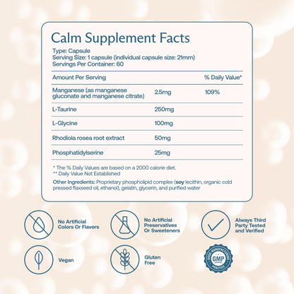 BodyBio Calm - Natural Stress Relief Blend with Rhodiola, Glycine & Phosphatidylserine - Supports Relaxation, Mental Focus & Balanced Cortisol - Non - Drowsy Formula BodyBioBuy Supplements Australia
