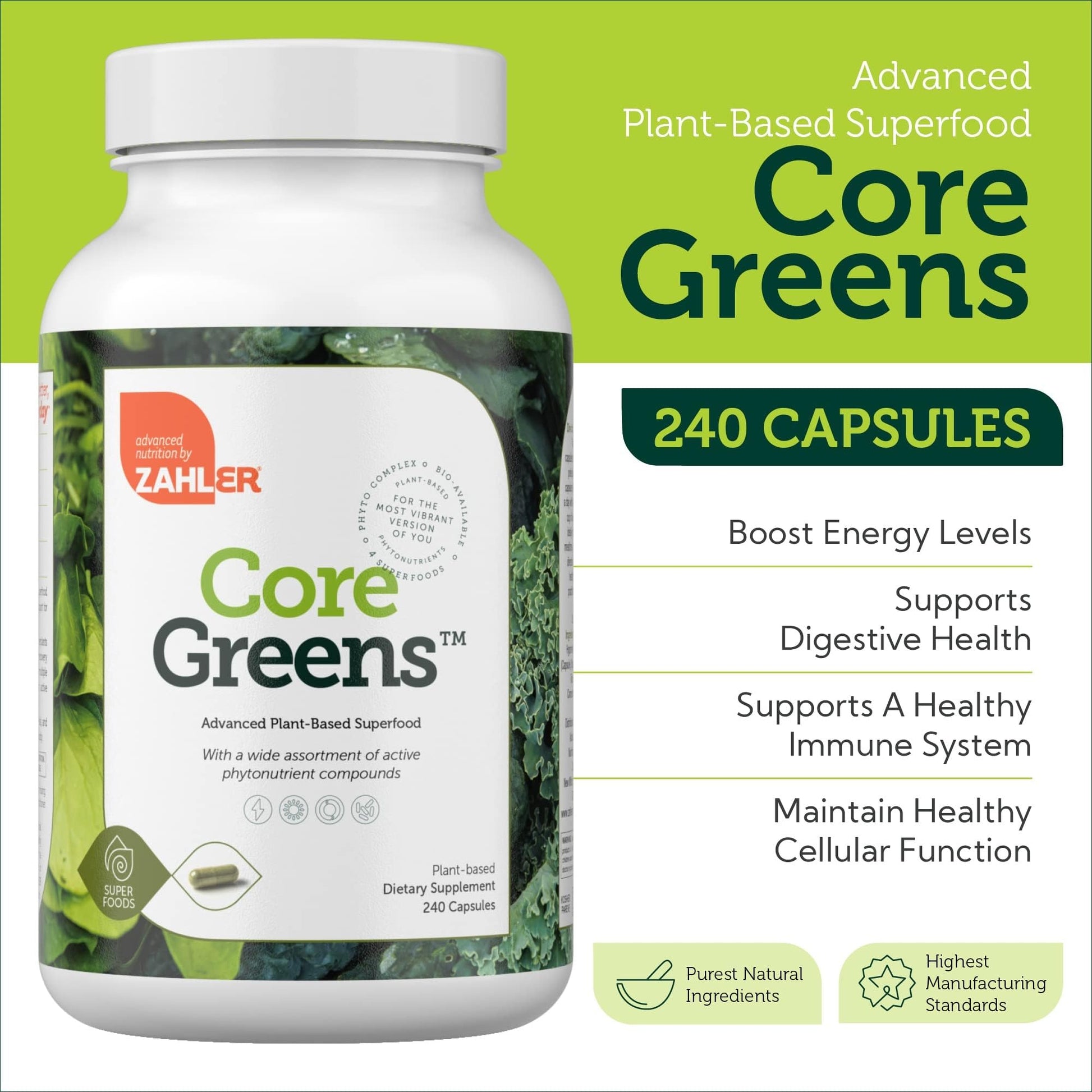 Zahler Core Greens, Superfood Greens Capsules, Super Greens with Spirulina, Chlorella, Spectra Blend and More, Kosher, 240 Capsule (240 Capsules) ZahlerBuy Supplements Australia
