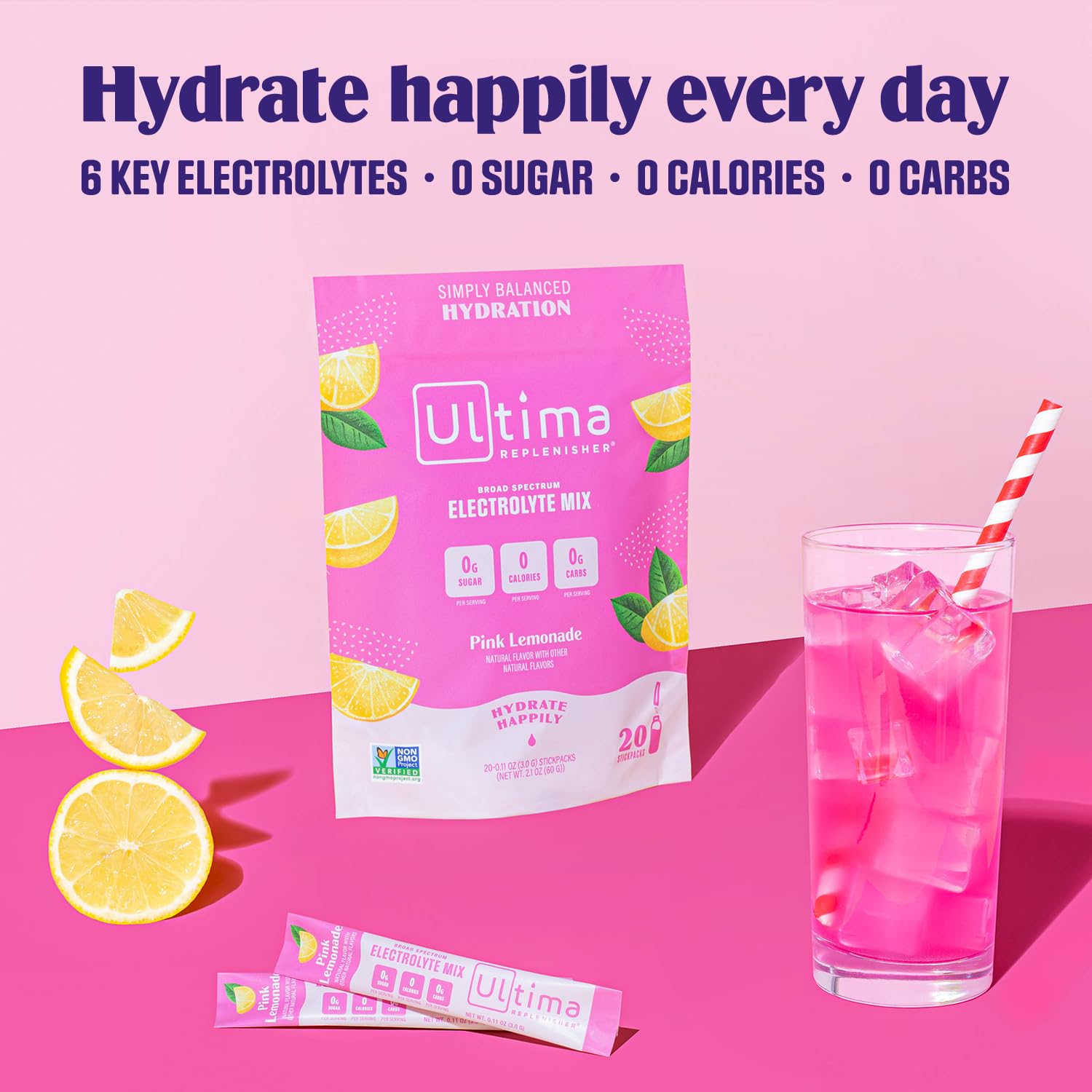 Ultima Replenisher Daily Electrolyte Drink Mix – Pink Lemonade, 20 Stickpacks – Hydration Ultima ReplenisherBuy Supplements Australia