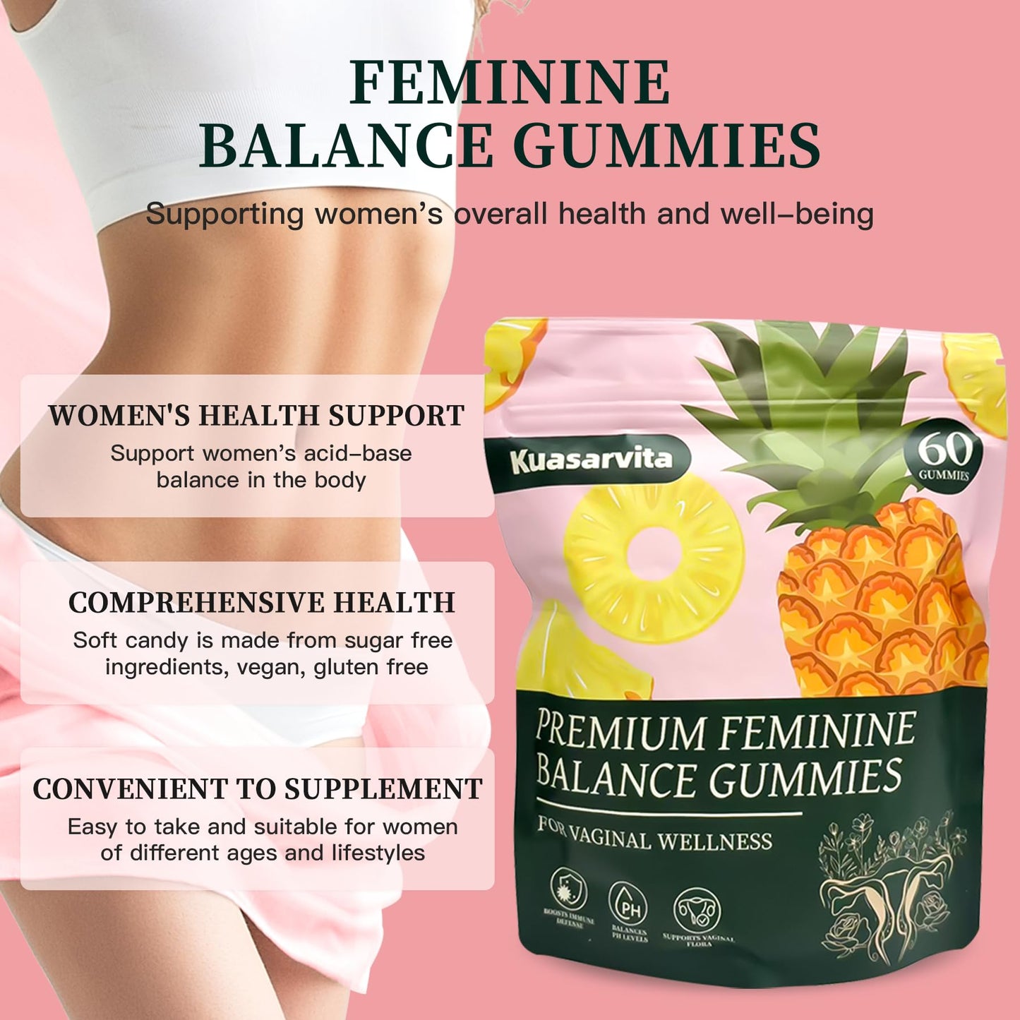Kuasarvita Peeshlita Women’s Vaginal Probiotics Gummies – pH Balance Support + Feminine Wellness & Comfort, Pineapple Flavor, Natural Probiotic Blend – 60 Gummies KuasarvitaBuy Supplements Australia
