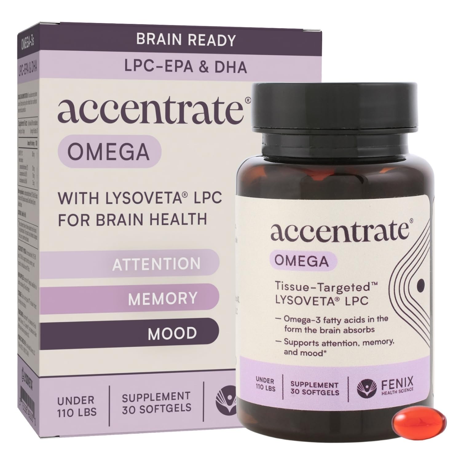 Omega w/LYSOVETA LPC | EPA & DHA Supplements for Brain Health | Focus, Attention, Memory, & Mood | 6X Higher Absorption Than Fish Oil | Omega-3 Fatty Acid Supplements | Highest Potency LPC-DHA AccentrateBuy Supplements Australia