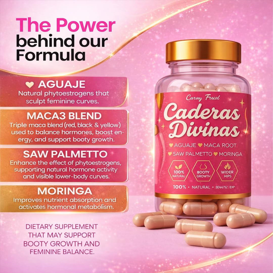 Caderas Divinas : Bigger Booty & Wider Hips – Aguaje + Maca Pills with Moringa & Saw Palmetto – 4 Super Ingredients for Natural Curve Growth – by CurvyFruit – 60 Capsules Curvy FruitBuy Supplements Australia