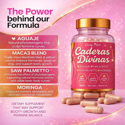 Caderas Divinas : Bigger Booty & Wider Hips – Aguaje + Maca Pills with Moringa & Saw Palmetto – 4 Super Ingredients for Natural Curve Growth – by CurvyFruit – 60 Capsules Curvy FruitBuy Supplements Australia