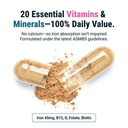 BariatricPal Multivitamin ONE 1 per Day! Bariatric Multivitamin Capsule with 60 mg of Iron | Easy to Swallow Capsule | BariatricPalBuy Supplements Australia