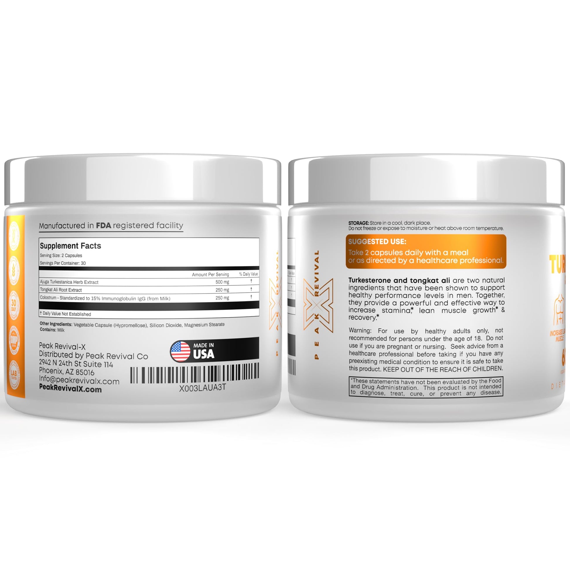 Peak Revival-X Turkesterone & Tongkat Ali 1000mg Supplement - 500mg Ajuga Turkestanica Per Serving Increase Stamina, Lean Muscle Growth & Recovery - Made in The USA (60 Capsules) Peak Revival-XBuy Supplements Australia