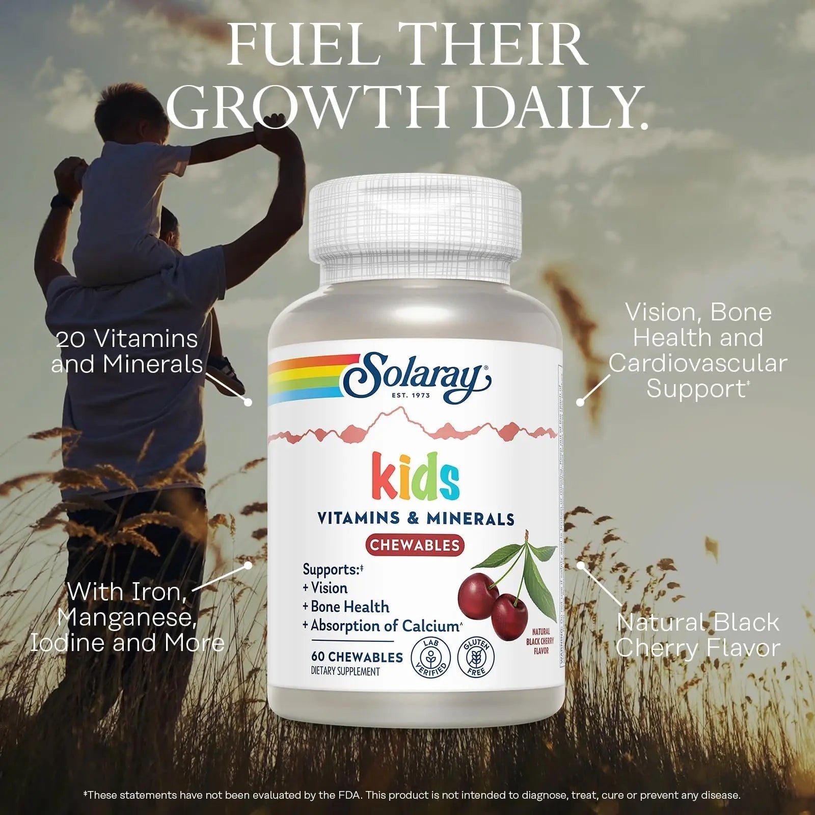 SOLARAY Childrens Vitamins & Minerals Complete Multivitamin for Kids Great Black Cherry Flavor SOLARAY