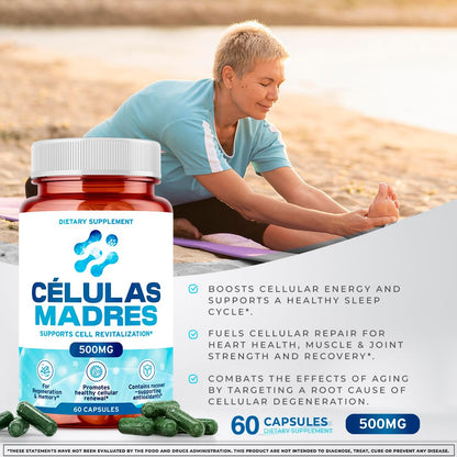 Stem Cell Supplements 500mg (60 Cap) Natural Anti-Aging & Longevity Support with Spirulina & Chlorella, Boost Cellular Renewal, Restore Youthful Energy, Reduce Joint Soreness – Celulas Madre AURA VITAMINSBuy Supplements Australia