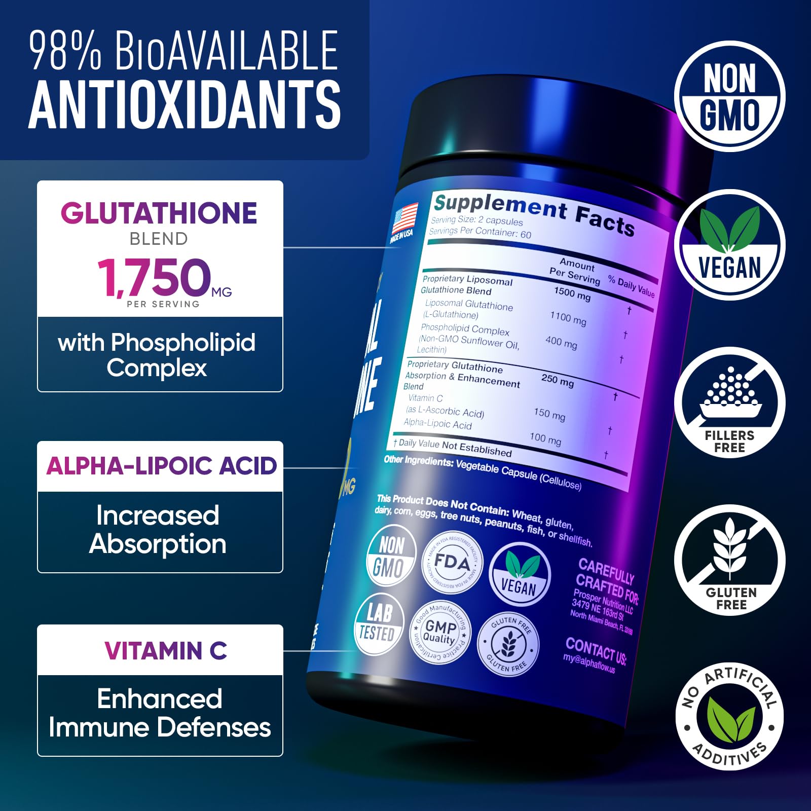 Alpha Flow (2 Pack) Liposomal Glutathione 1100mg – High Absorption Glutathione Supplement with Vitamin C, ALA & Phospholipid Complex – Liver Function, Skin & Immune Support – 240 Vegan Capsules Alpha FlowBuy Supplements Australia