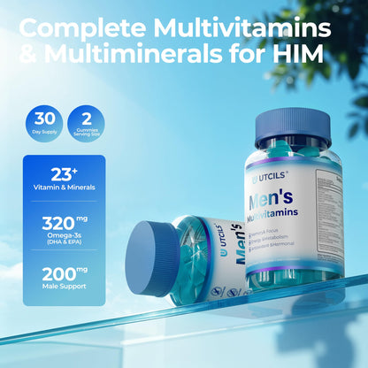 Mens Multivitamin Gummies for Men Daily - Zero Sugar Adult Gummy Vitamins with Saw Palmetto, Omega 3 DHA EPA, Probiotics 5B CFU, CoQ10, Turmeric Ginger for Prostate, Heart, Brain & Energy Support UtcilsBuy Supplements Australia