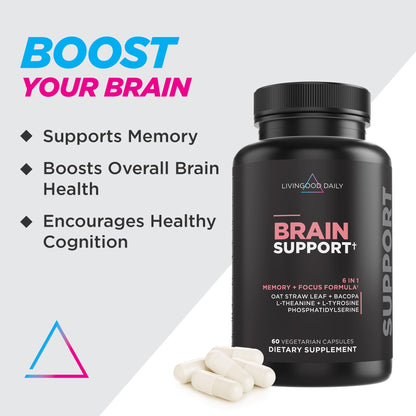 Livingood Daily Brain Supplements for Memory & Focus, Nootropic Pills with Bacopa, L Theanine, L Tyrosine, Amino Acids & More, Cognitive Support for Men & Women, Vegan, Gluten Free, 60 Capsules Livingood DailyBuy Supplements Australia