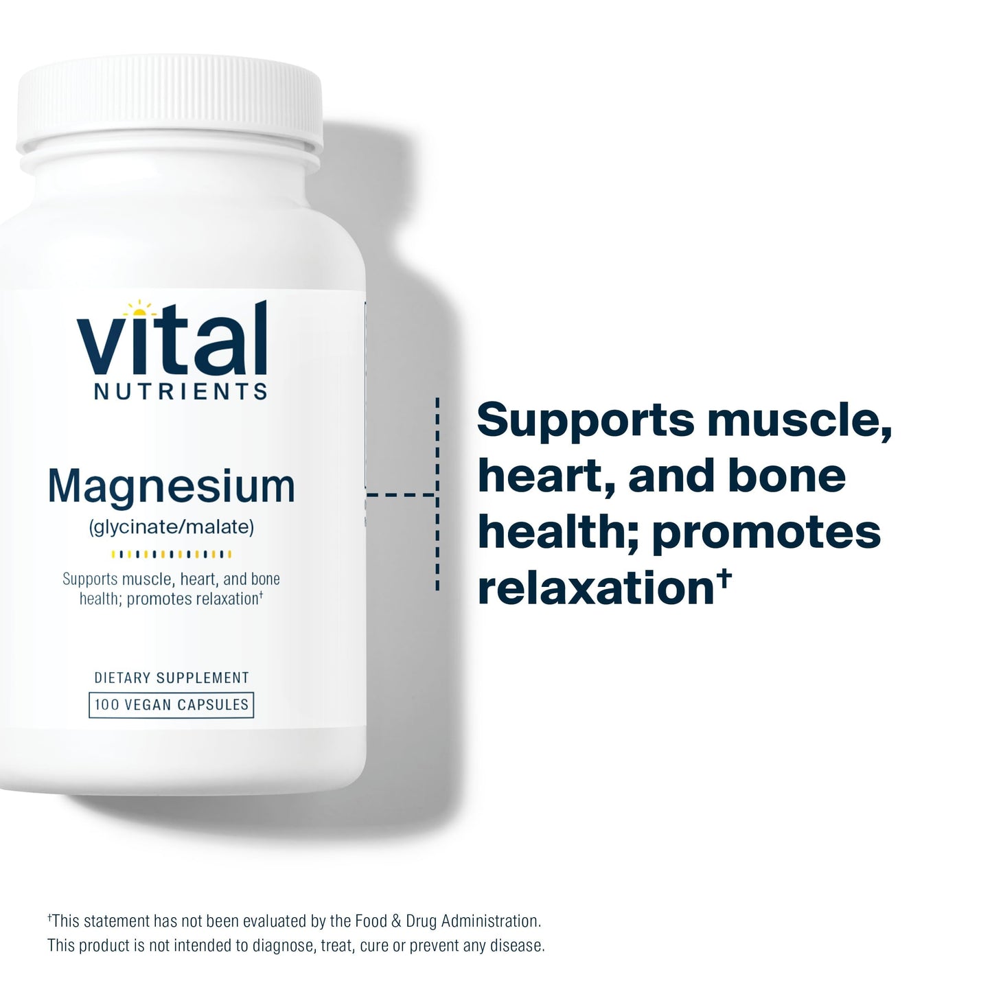 Vital Nutrients Magnesium Glycinate + Malate - 120mg Vegan Magnesium Supplement for Women and Men - Muscle, Heart, Bone Support* - Promotes Relaxation