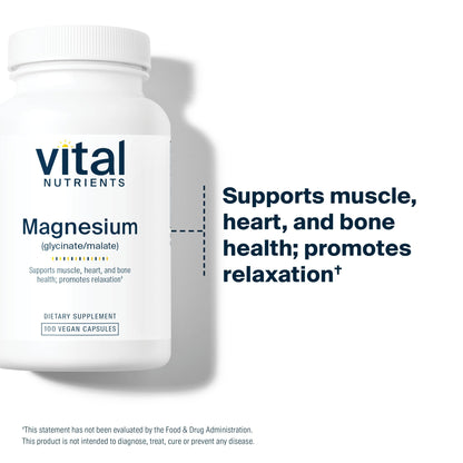 Vital Nutrients Magnesium Glycinate + Malate - 120mg Vegan Magnesium Supplement for Women and Men - Muscle, Heart, Bone Support* - Promotes Relaxation