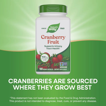 Nature's Way Cranberry Fruit, Cranberry Supplements, Supports Urinary Tract Health*, 930 mg per 2-Capsule Serving, 180 Capsules (Packaging May Vary) Nature's WayBuy Supplements Australia
