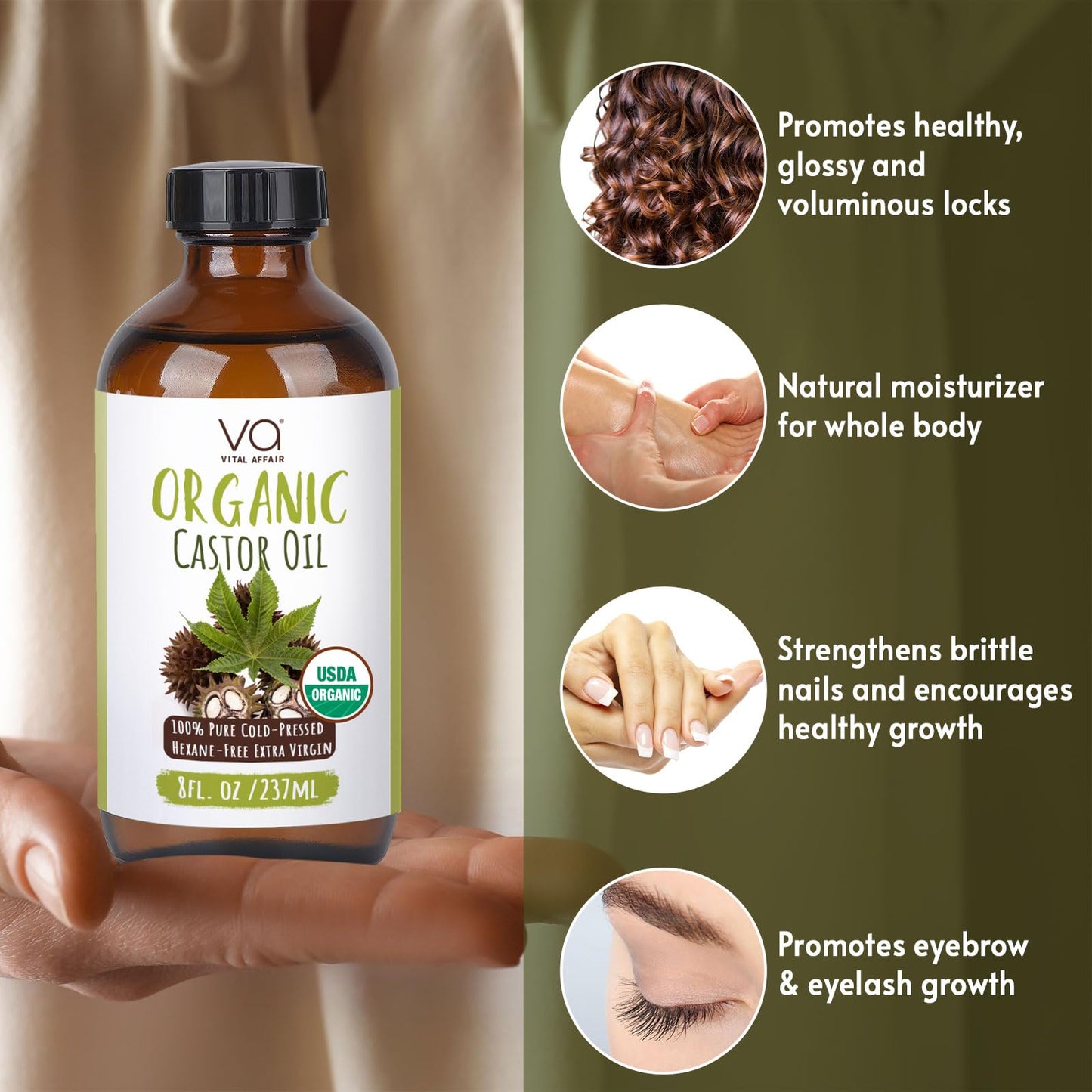 VITAL AFFAIR Castor Oil Organic Cold Pressed Unrefined Glass Bottle- USDA Certified Organic Castor Oil VITAL AFFAIRBuy Supplements Australia