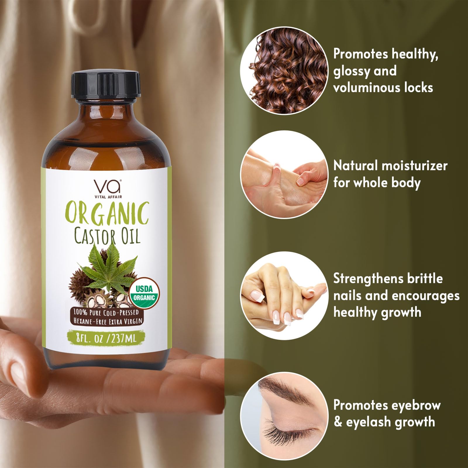 VITAL AFFAIR Castor Oil Organic Cold Pressed Unrefined Glass Bottle- USDA Certified Organic Castor Oil VITAL AFFAIRBuy Supplements Australia
