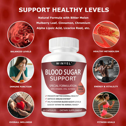 WINYEL Blood Sugar Complex Supplement - with Cinnamon, Bitter Melon, Chromium, Mulberry, Alpha Lipoic Acid, 60 Capsules WINYELBuy Supplements Australia