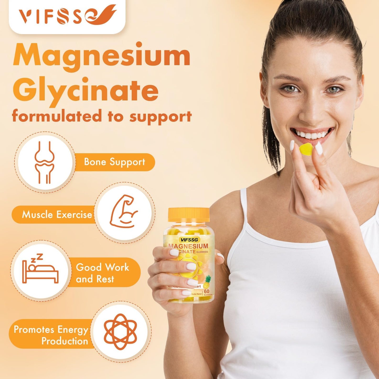 VIFSSG Magnesium Glycinate Gummies 500 Mg, Triple Magnesium Complex Sugar-Free Gummies with Malate 400 Mg, Citrate 400 Mg, Magnesium Supplement Chewable
