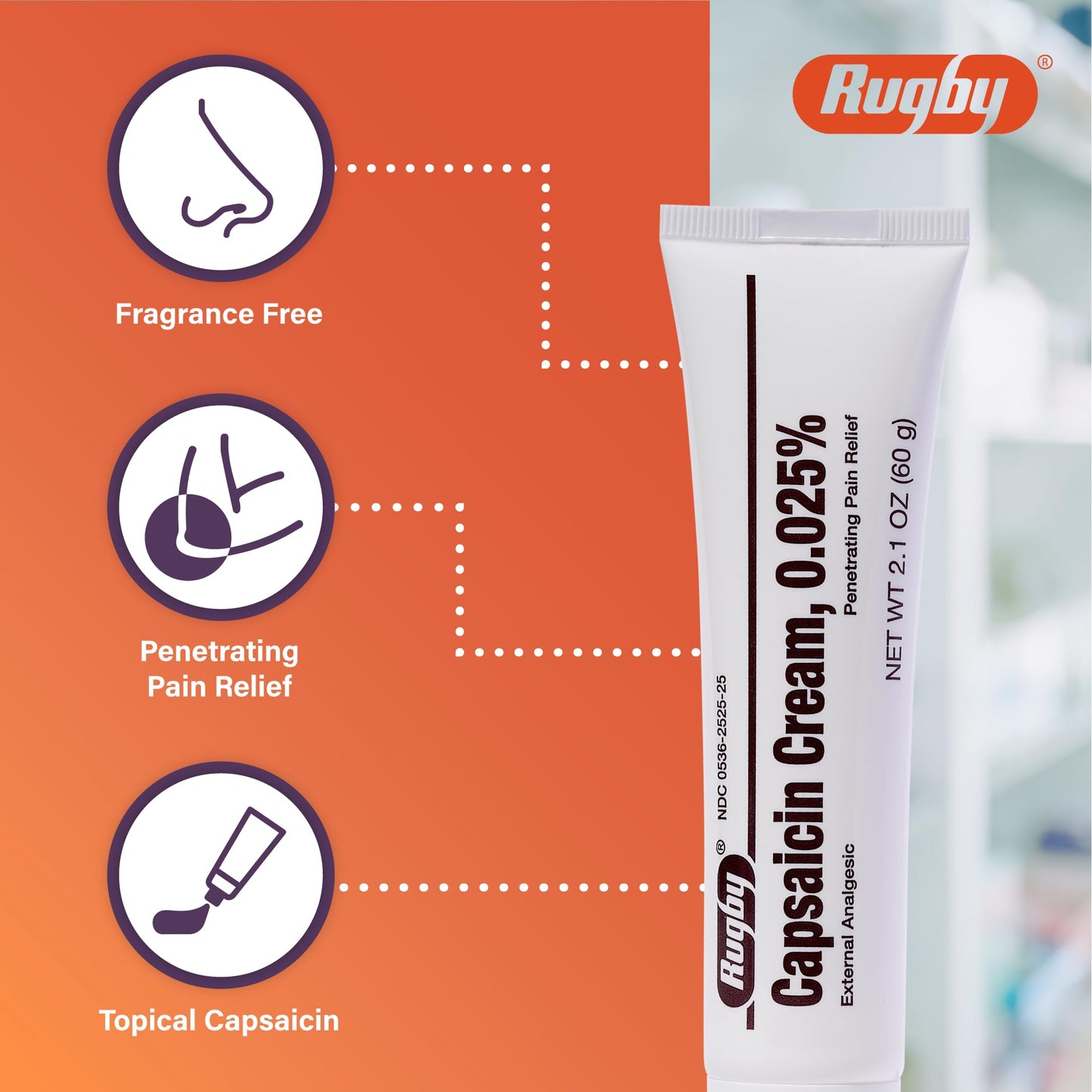 Rugby Capsaicin 0.025% Cream for Penetrating Pain Relief - 2.1 Oz (60g) (3 Pack) RUGBY LABORATORIESBuy Supplements Australia