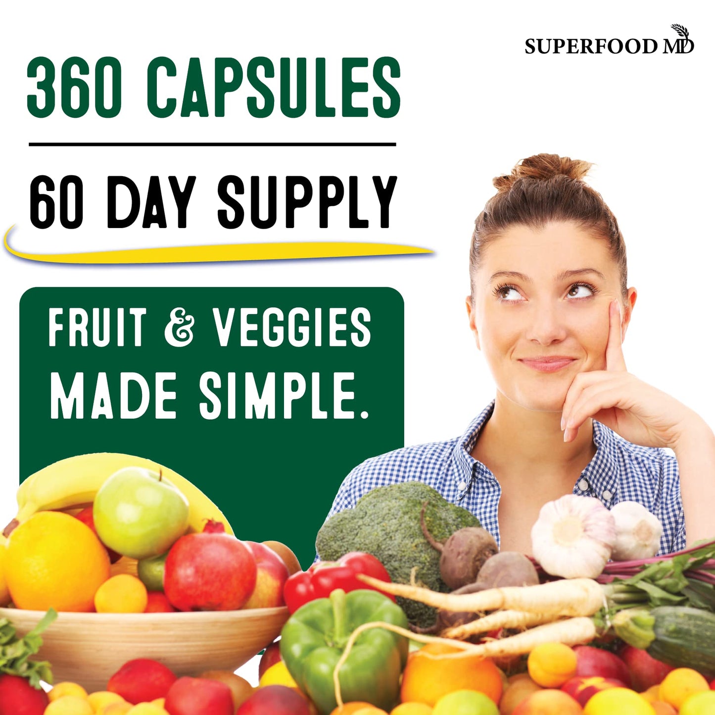 Superfood Fruit and Veggie Supplement - Fruit and Veggie Capsules 100% Whole Super Fruits and Super Vegetables Supplements & Vitamins, with Beta Carotene (720 Count (Pack of 4)) Superfood MDBuy Supplements Australia