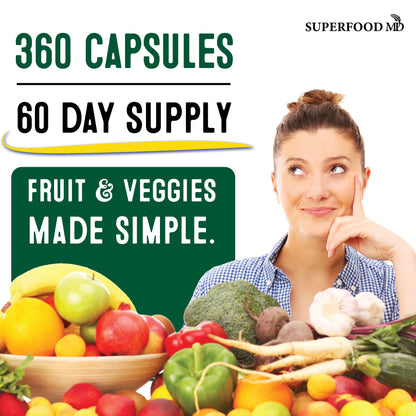 Superfood Fruit and Veggie Supplement - Fruit and Veggie Capsules 100% Whole Super Fruits and Super Vegetables Supplements & Vitamins, with Beta Carotene (720 Count (Pack of 4)) Superfood MDBuy Supplements Australia