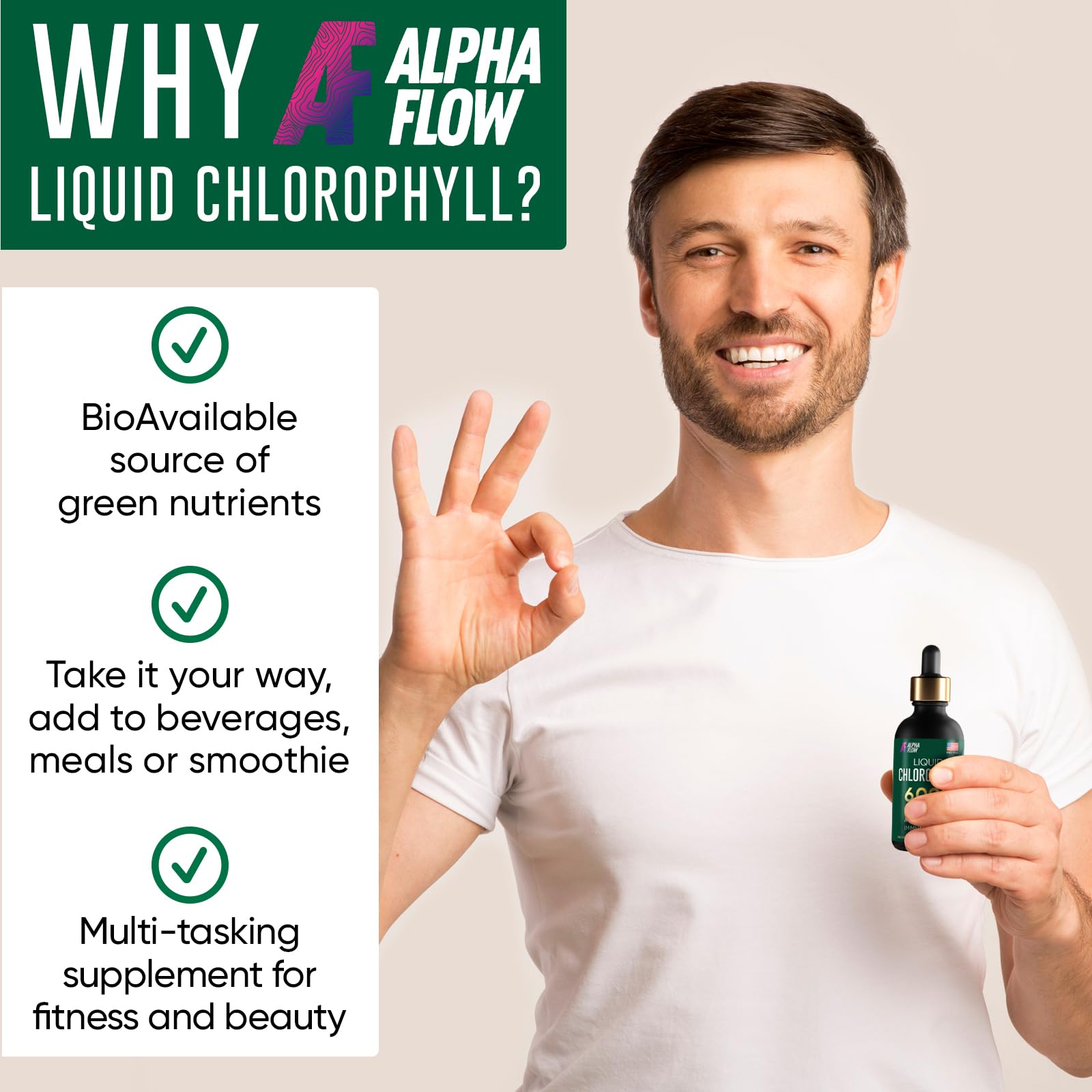 Chlorophyll Liquid Drops 6000 mg - Premium Liquid Chlorophyll Supplement - All-in-One Alpha FlowBuy Supplements Australia