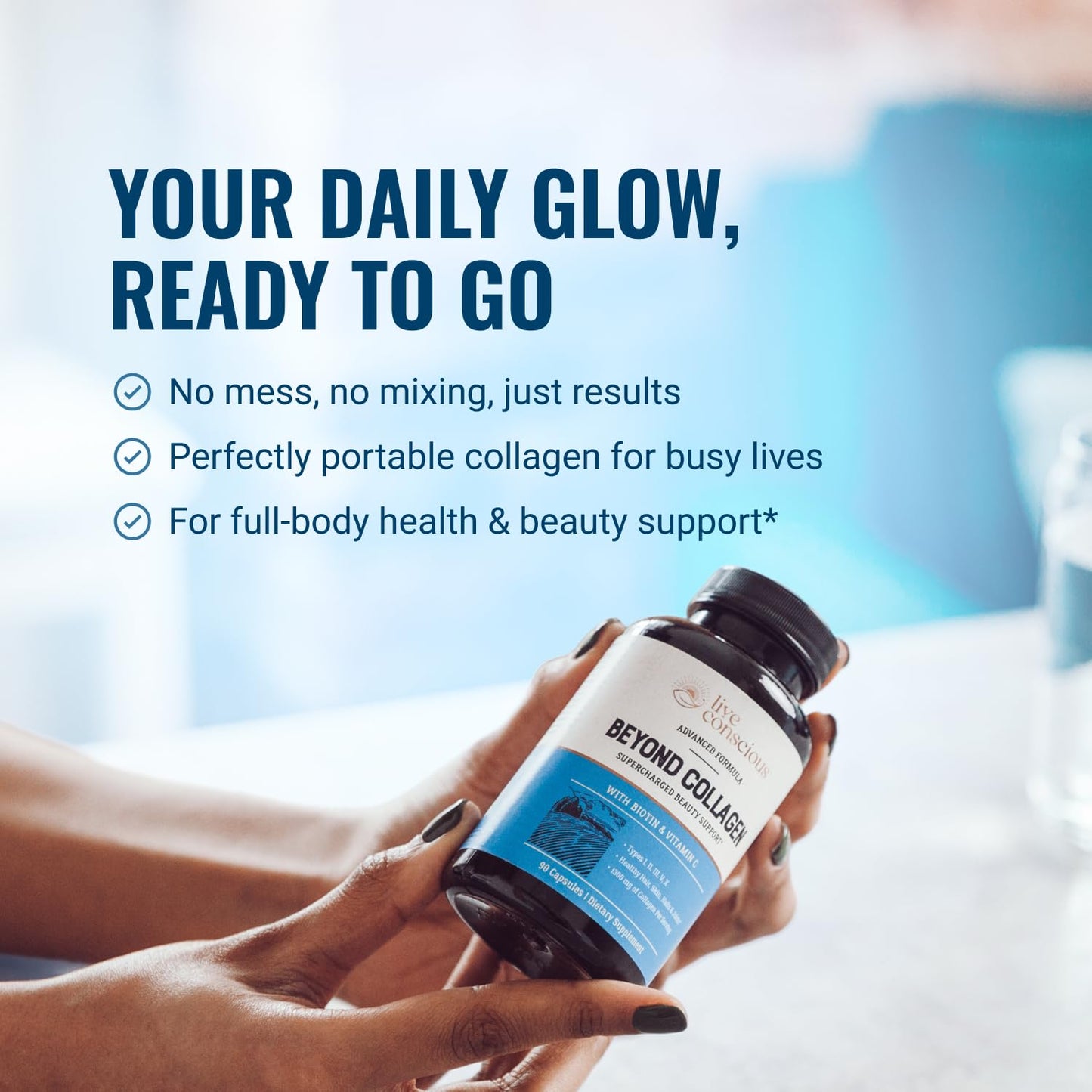 Live Conscious Beyond Collagen Multi Collagen Capsules - Types I, II, III, V & X - Hydrolyzed Blend with Biotin & Vitamin C