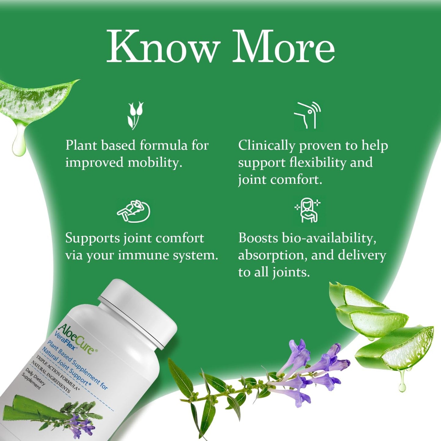 AloeCure VeraFlex Natural Joint Health, 60 Capsules, Clinically Tested Natural Plant-Based Formula to Support Comfort, Mobility and Flexibility - Featuring Organic Aloe Vera AloeCureBuy Supplements Australia