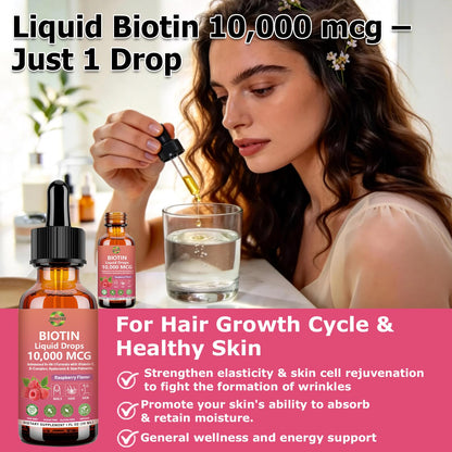 Pure Biotin 10000mcg Liquid Drop Optimal Solutions Hair Skin & Nails Vitamins Support w. Collagen Keratin Hyaluronic Acid Saw Palmetto, Biotin(Vitamin B7) for Hair Growth & Cellular Energy JUIWEFKKBuy Supplements Australia