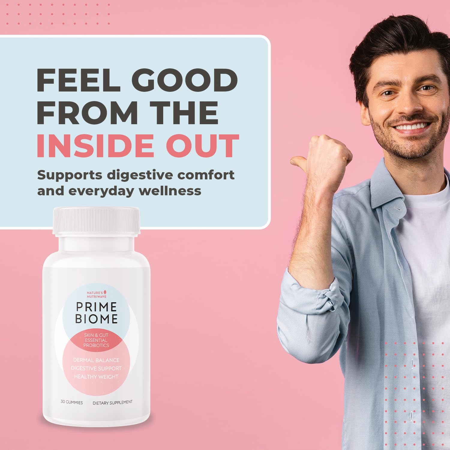 Nature’s NutriWave PrimeBiome Probiotic Gummies – Plant-Based Blend with Inulin, Lion’s Mane, Ginger & More– Non-GMO, No Stimulants, GMP Certified – 30 Gummies, 6 Month Supply Nature’s NutriWaveBuy Supplements Australia