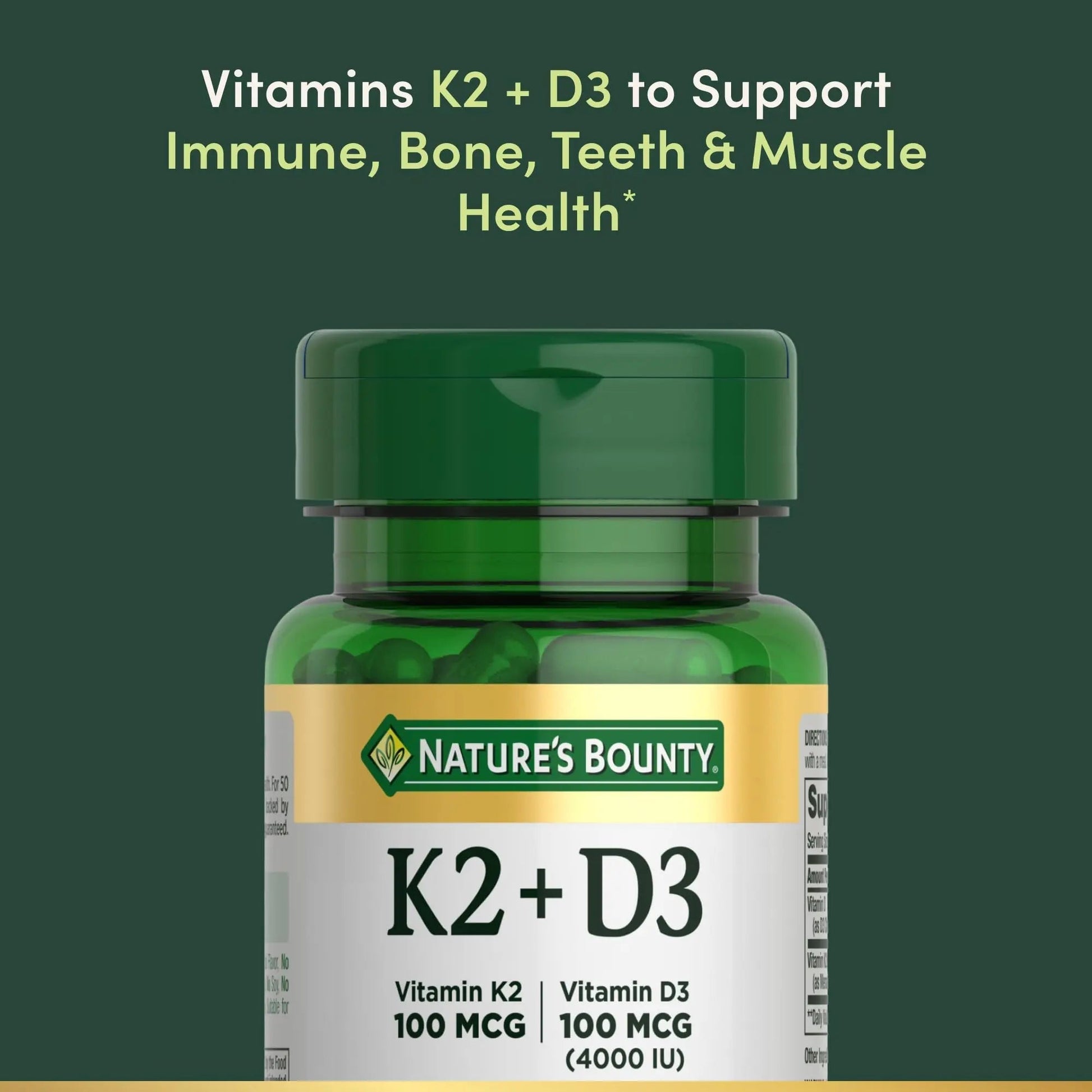 Nature’s Bounty Vitamin D3 K2 Supplement, 4000 IU Vitamin D3 plus 100 mcg of Vitamin K Supplements Nature's Bounty