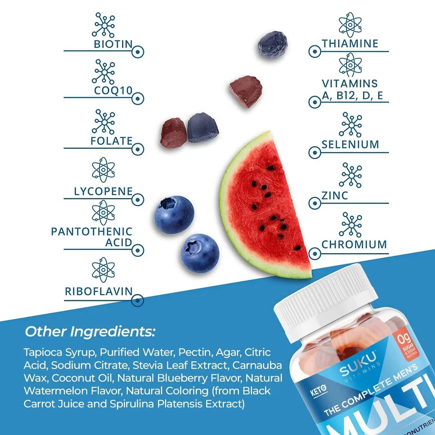SUKU Men's Daily Multivitamin Gummies – Vitamins A, B12, C, D3, E, Zinc, CoQ10 & Lycopene – Prostate, Heart & Immune Support SUKUBuy Supplements Australia