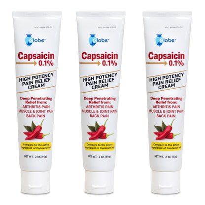 Globe (3 Pack) Capsaicin 0.1% High Potency Pain Relief Cream, Unscented (2 oz) Deep Penetrating Relief from: Arthritis, Muscle, Joint and Back Pain GlobeBuy Supplements Australia