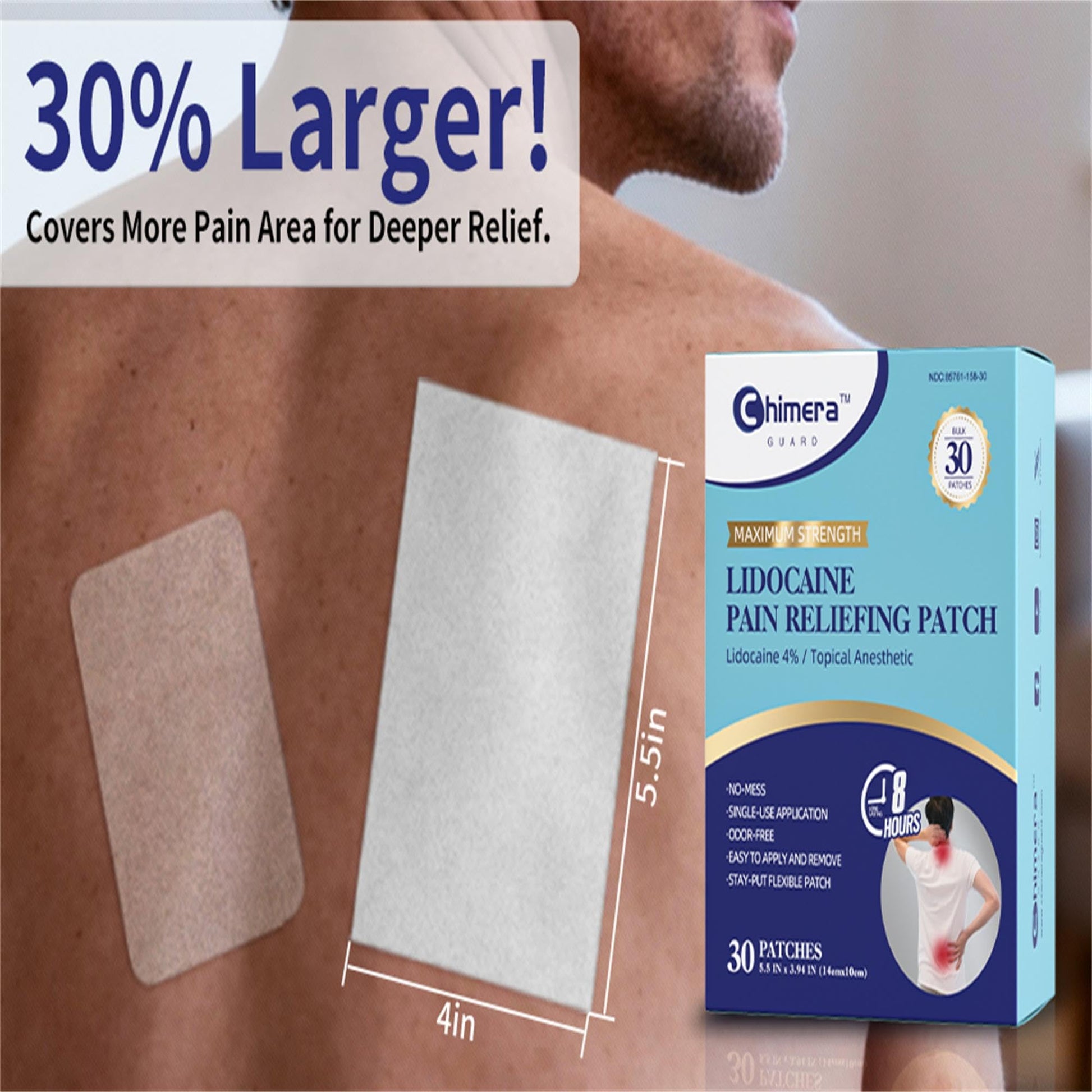 Chimera GUARD 4% Lidocaine Pain Relief Patches (80ct) - F-SA/H-SA Eligible Maximum Strength Numbing Gel Patch for Muscle, Joint, Nerve, Sciatica Pain - Odorless, Stay-Put & 8-Hour Long Lasting Chimera GUARDBuy Supplements Australia