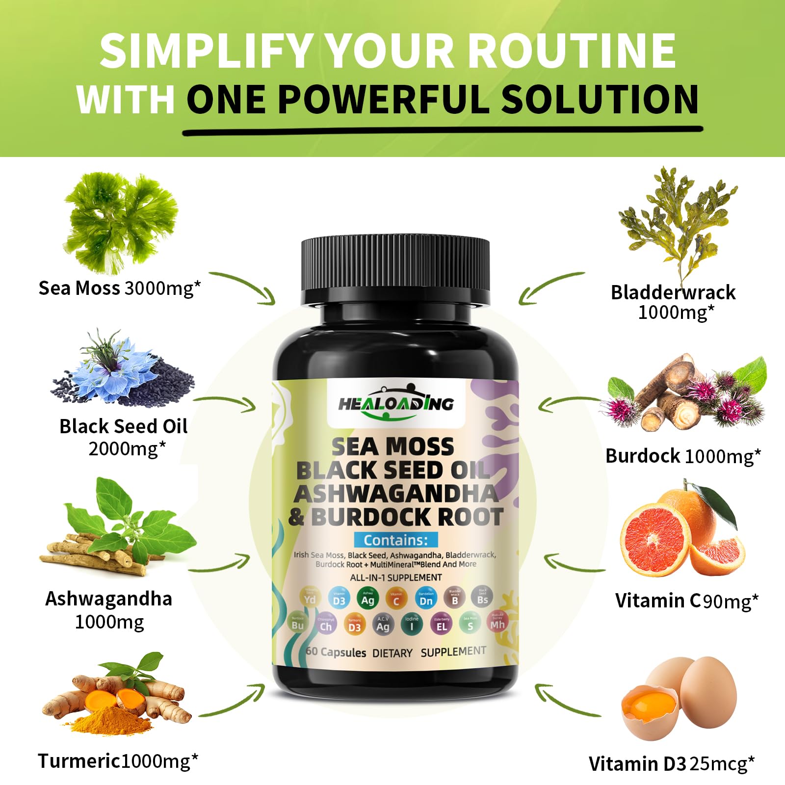HEALOADING Sea Moss Capsules：Wildcrafted Organic Irish Seamoss & Bladderwack - Rich in Minerals, Supports Thyroid Health, Digestion, Skin & Immune System - Vegan, Non-GMO HEALOADINGBuy Supplements Australia