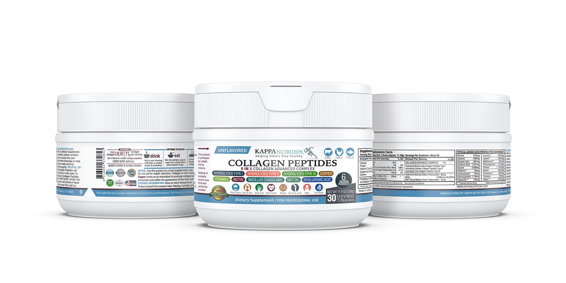KAPPA NUTRITION Collagen Type I, II, III, 6 Billion Probiotic Acid Resistance, Hyaluronic Acid, Vitamin C, Biotin, Copper and MCT Oil, Beautiful Hair, Nails, & Skin, Collagen Peptides 9 in 1 (11.9oz) KAPPA NUTRITIONBuy Supplements Australia