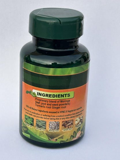 Jamaican Moringa Capsules – 100% Natural Ingredients – Made from Dried Moringa Leaves, Pods & Seeds – 90 Capsules, 500mg – with Turmeric & Ginger – Herbal Supplement, Nutrient-Rich – Easy to Swallow King's JamaicanBuy Supplements Australia