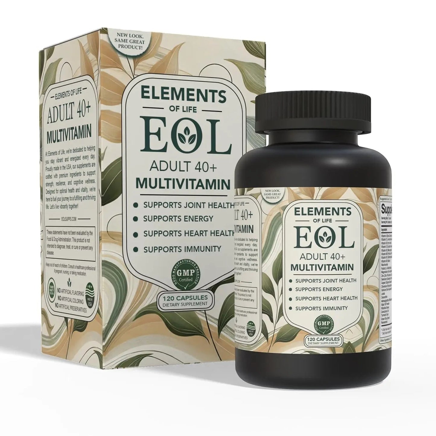 40 Plus Multivitamin for Women & Men with Vitamin A, D, B6, B12, E, Zinc, Magnesium, Calcium - Vegan, Gluten Free Elements of LIfe