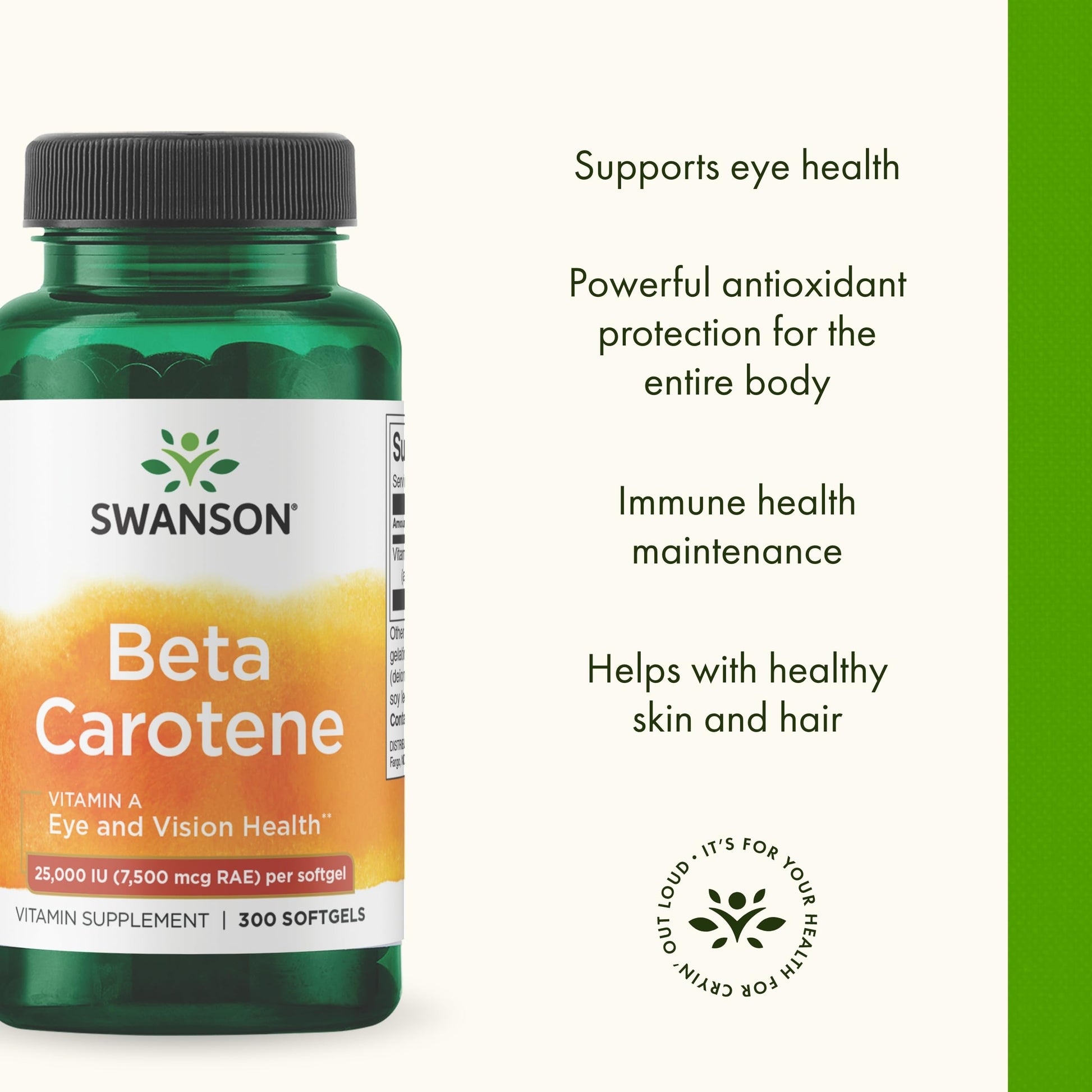 Swanson Beta-Carotene Vitamin A 25,000 IU Eye and Skin Health Supplement for Adults Seeking Vision and Immune Support - 7,500 mcg (300 Softgels) SwansonBuy Supplements Australia