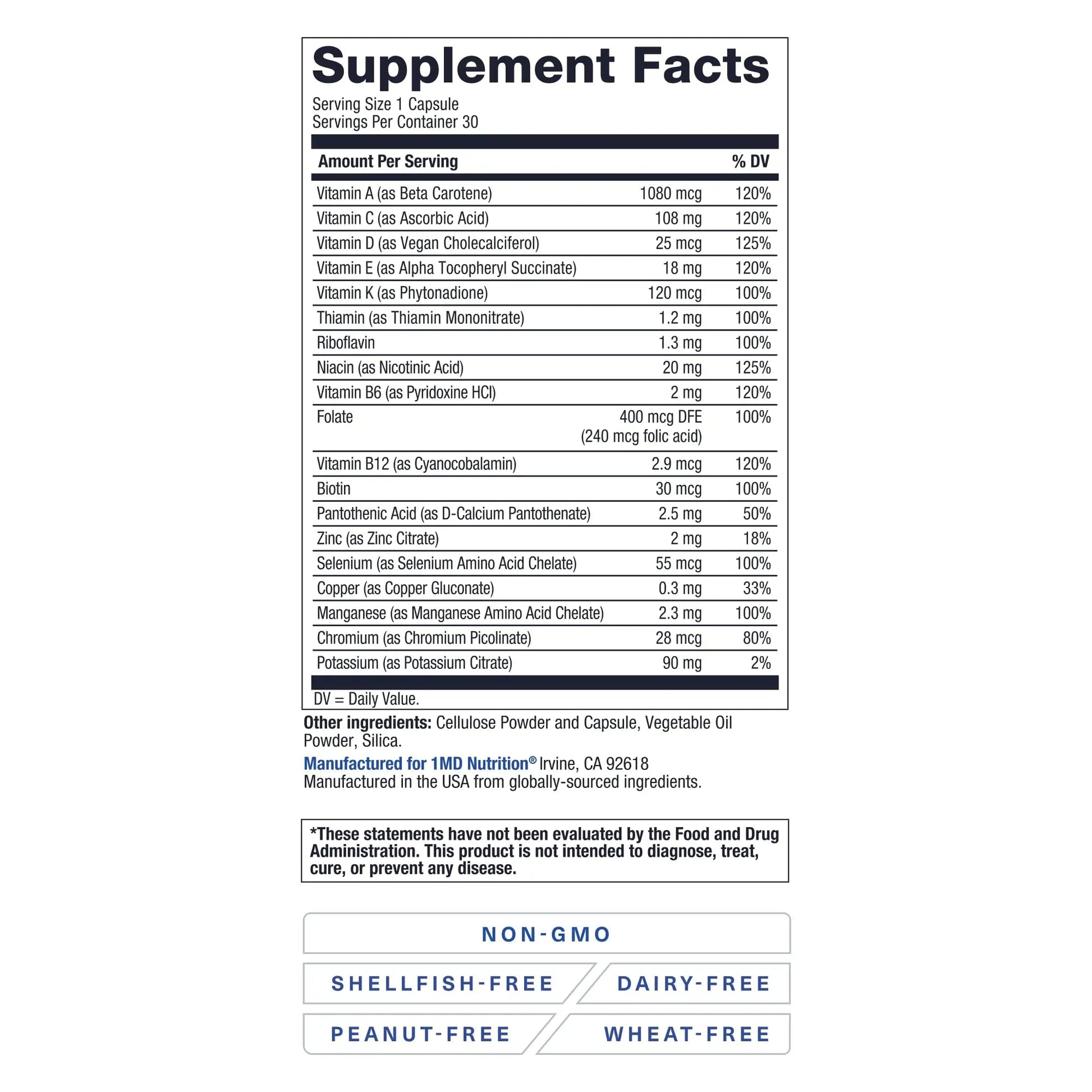 1MD Nutrition MultiVitMD Daily Multivitamin – 19 Essential Vitamins & Minerals for Adults Over 55 | Supports Healthy Aging, Heart, Brain, Bone, & Immune Health | 1MD Nutrition