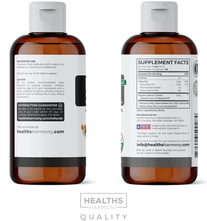 USDA Organic Black Cumin Seed Oil Liquid (8 fl oz) Premium Cold-Pressed Nigella Sativa Healths HarmonyBuy Supplements Australia