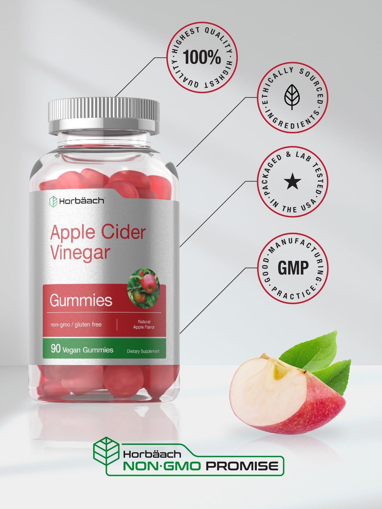 Vegan Apple Cider Vinegar Gummies | 90 Count | ACV Supplement | Natural Apple Flavor HorbäachBuy Supplements Australia