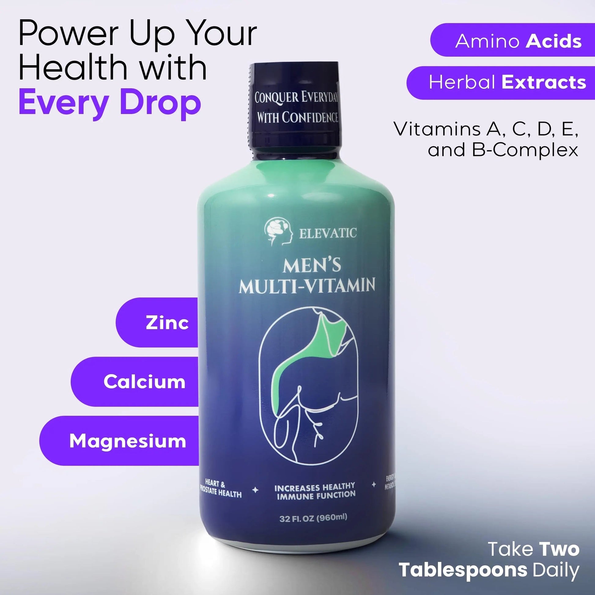 Elevatic Multivitamin for Men | 32 Fl.oz (960ml) | Superior Tasting | All Natural | Energy Booster Liquid Multivitamin ElevaticBuy Supplements Australia