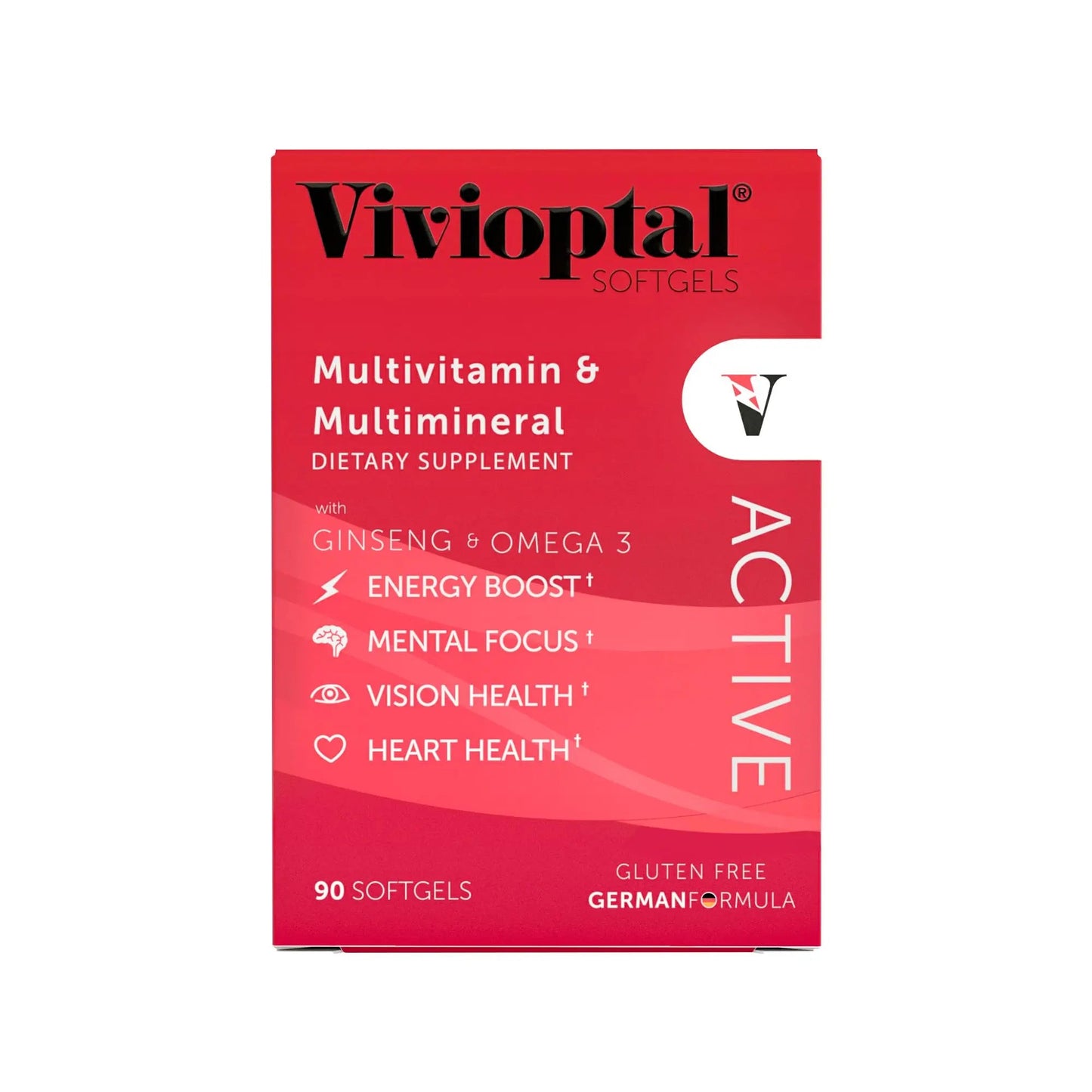 Vivioptal Active, 90 Softgels (1 Year Supply), Ginseng & Omega 3, Multivitamin & Multimineral, Gluten Free, German Formula Vivioptal VitaminsBuy Supplements Australia